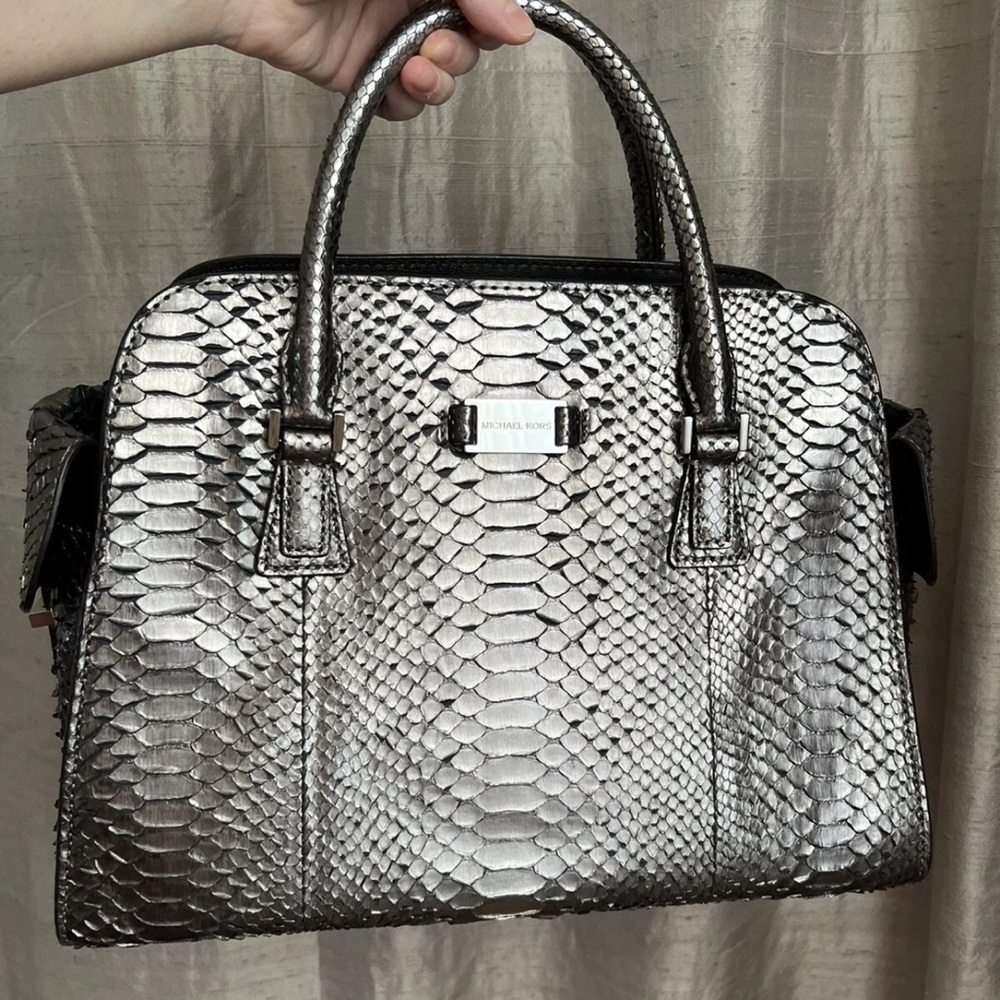Michael Kors Collection Gia Metallic real Python snakeskin snake handbag bag